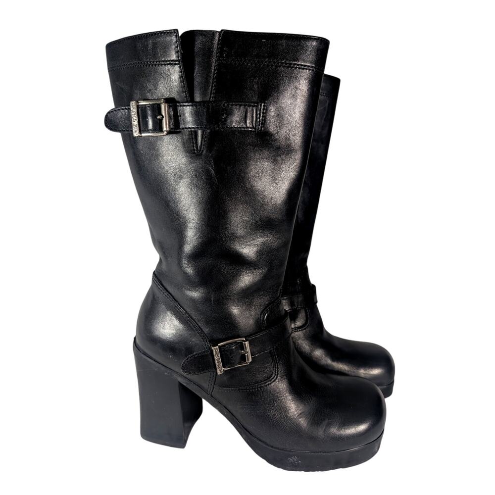 HARLEY DAVIDSON! BLACK GENUINE LEATHER, SQUARE-ISH TOE, CHUNKY HEEL BOOTS! 7.5M - Picture 14 of 14
